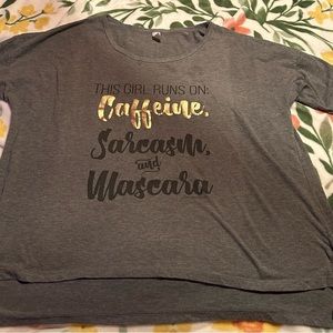 Very cute oversized t shirt. Really comfortable!!  Lg. Worn a few times.